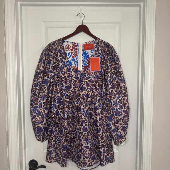 La Double J Dolly Floral Ortica Blue Print Puff Sleeve A Line Dress - Picture 6 of 15